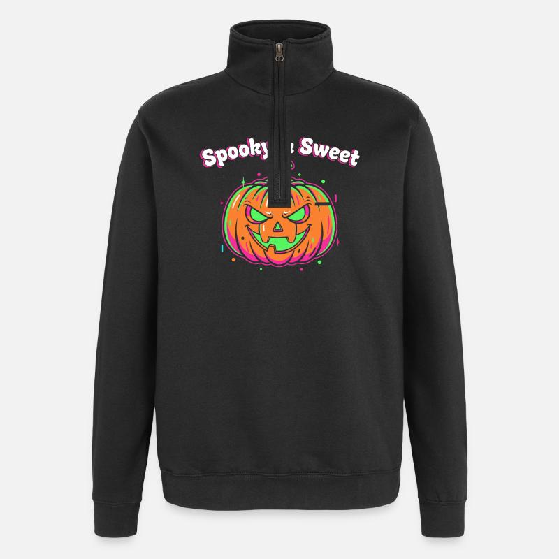 Spooky & Sweet Neon Kürbis - Quarter-Zip-Sweatshirt - Schwarz