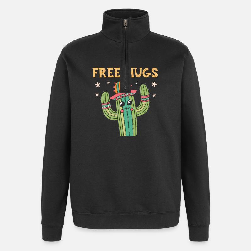 Cactus Joyeux Câlins Gratuits - Sweat à zip 1/4 - noir