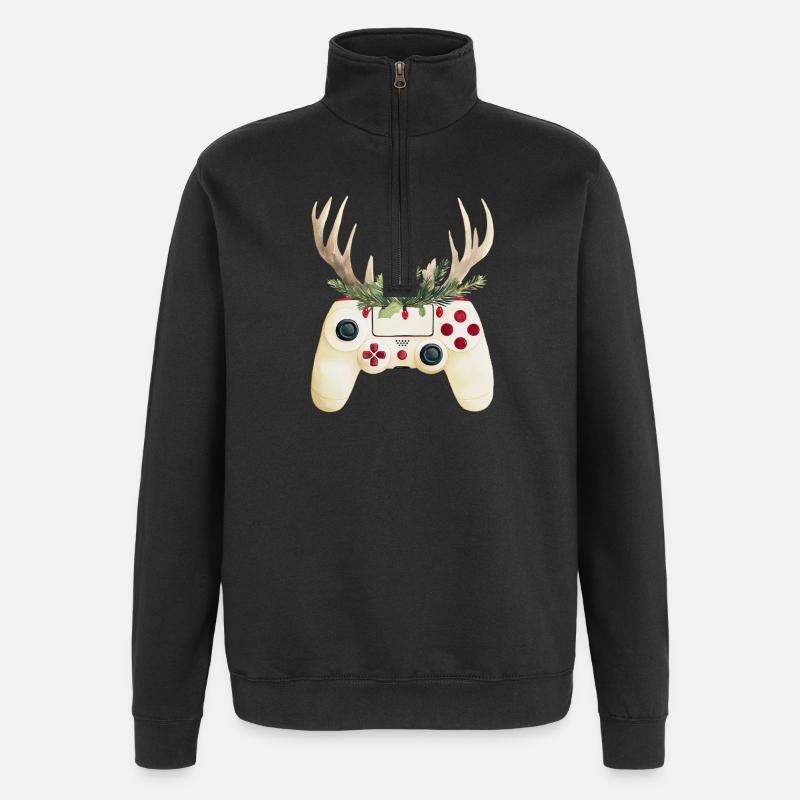 Weihnachtscontroller mit Hirschgeweih - Quarter-Zip-Sweatshirt - Schwarz
