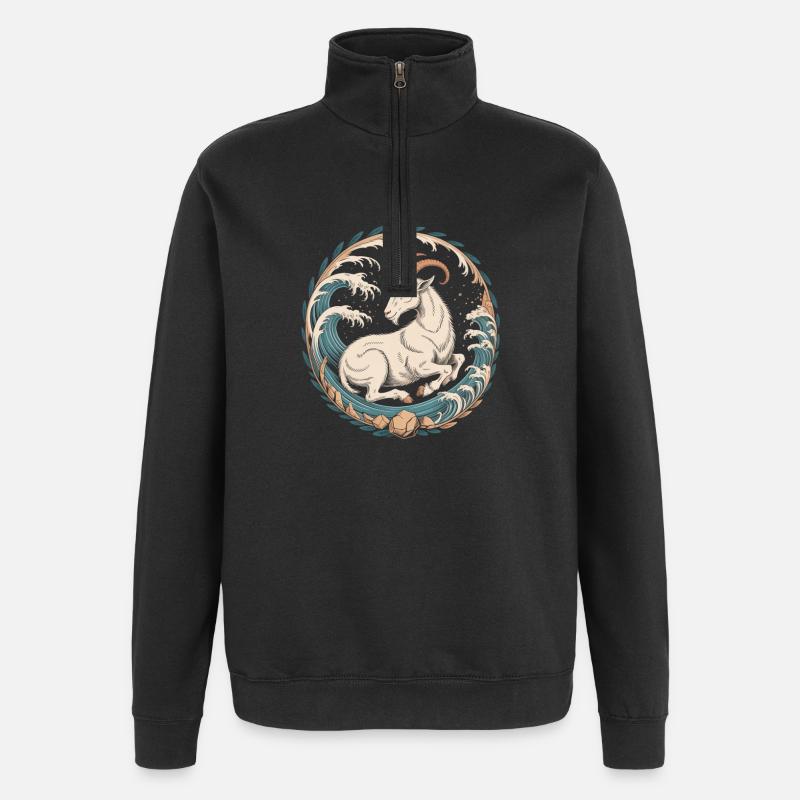 Steinbock Sternzeichen Meeresziege Wellen Magie - Quarter-Zip-Sweatshirt - Schwarz