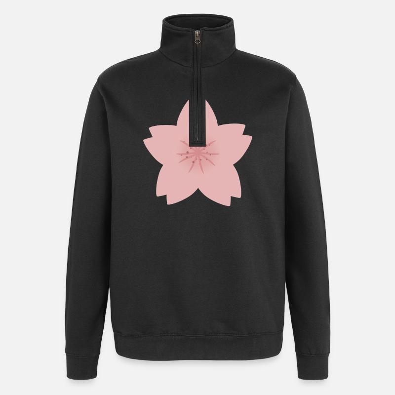 Kirschblüten-Pinkblüten-Grafik - Quarter-Zip-Sweatshirt - Schwarz