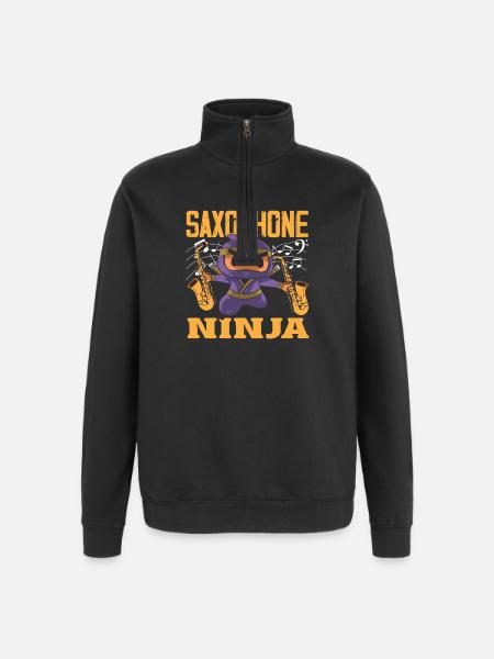 Saxophon-ninja Lustiger Saxophonist - Quarter-Zip-Sweatshirt - Schwarz