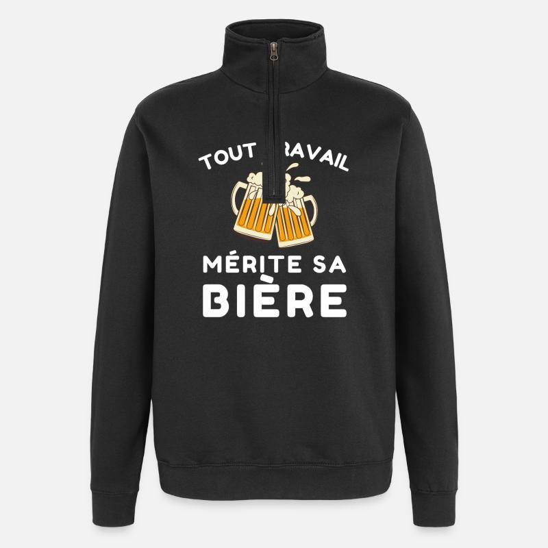 Tout travail mérite sa bière - Sweat à zip 1/4 - noir