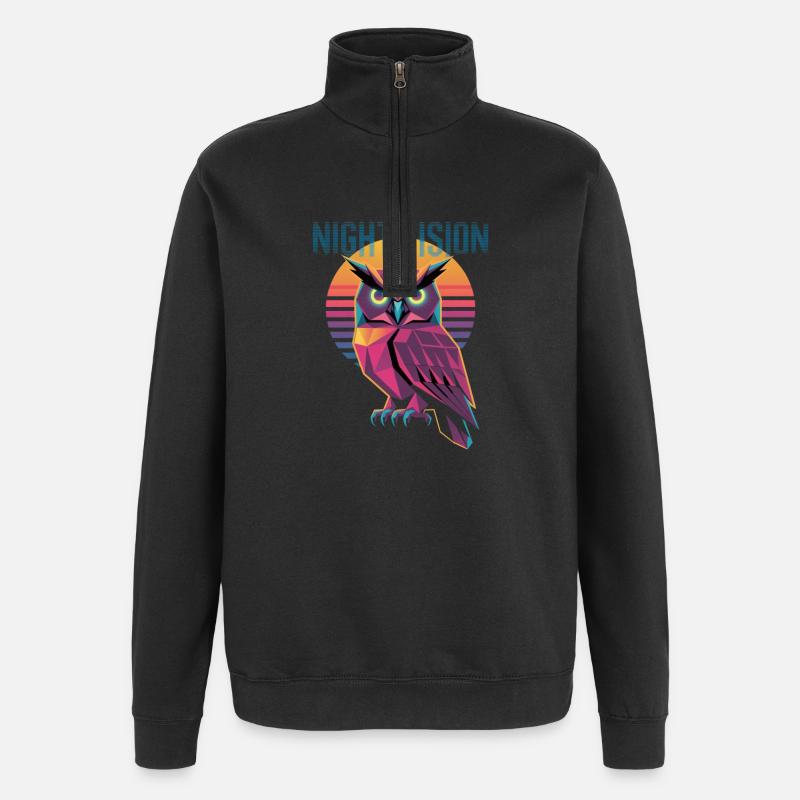 Night Vision Eule Retro Synthwave Sunset - Quarter-Zip-Sweatshirt - Schwarz