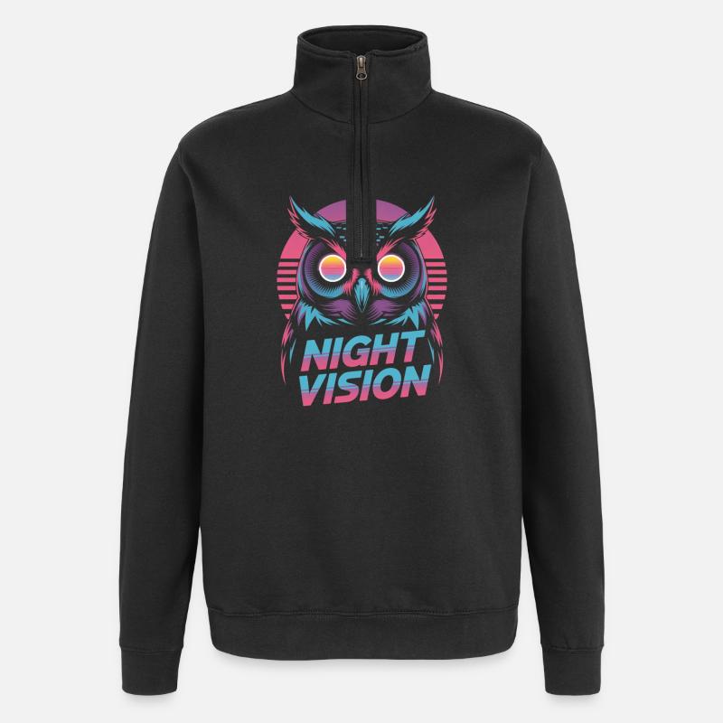 Night Vision Owl Retro Synthwave Night - Quarter-Zip Sweatshirt - black