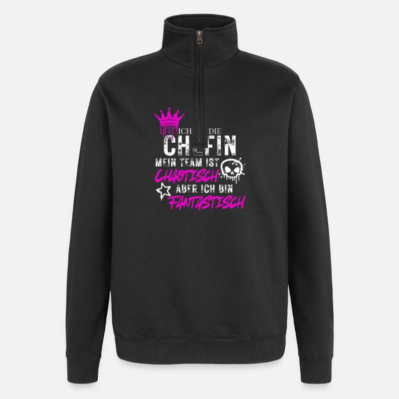 Chefin chaotisches Team fantastisch Spruch - Sweat à zip 1/4 - noir