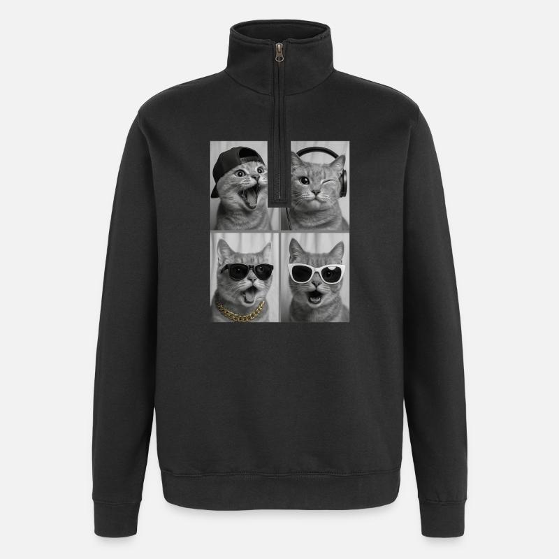 Katze - Quarter-Zip-Sweatshirt - Schwarz