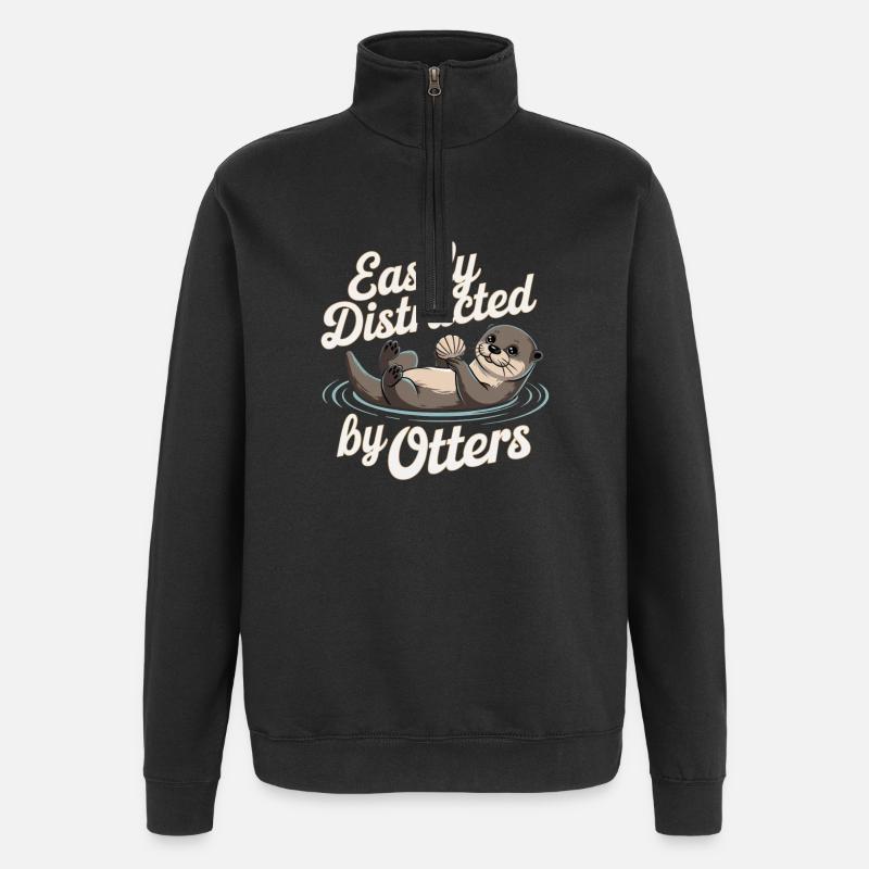 Easily Distracted by Otters - Quarter-Zip Sweatshirt - black