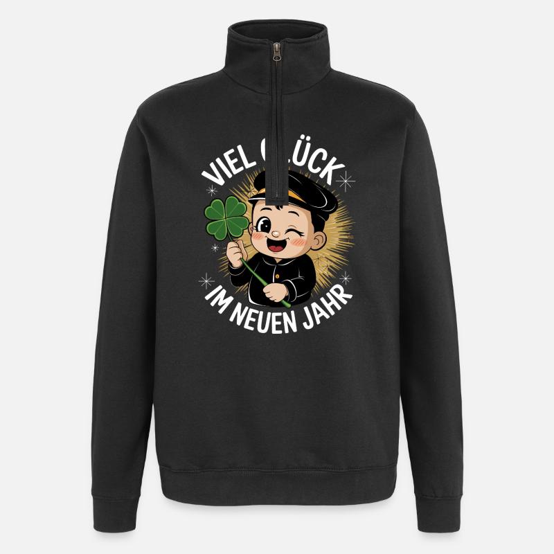 Glück Neujahr Schornsteinfeger Kleeblatt Silvester - Quarter-Zip-Sweatshirt - Schwarz