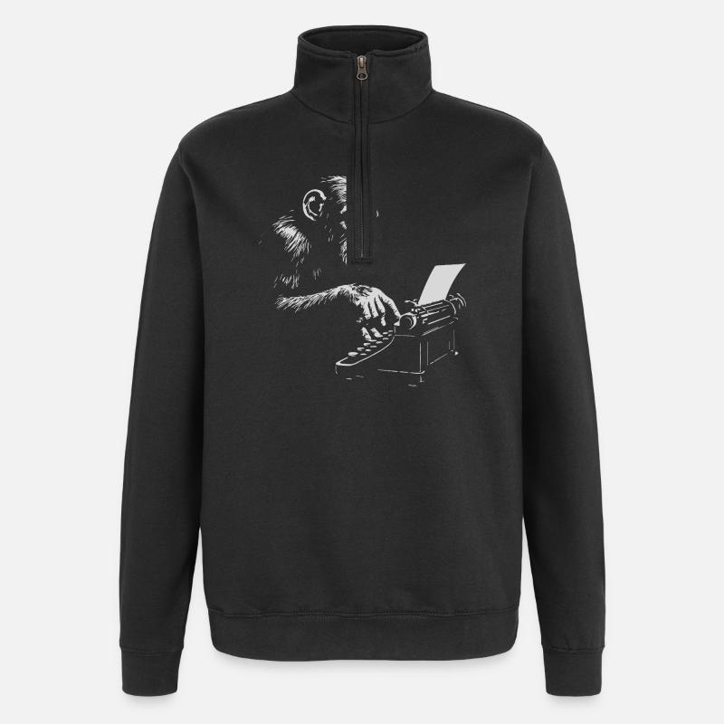 Chimp Typist Imprimé rétro - Sweat à zip 1/4 - noir