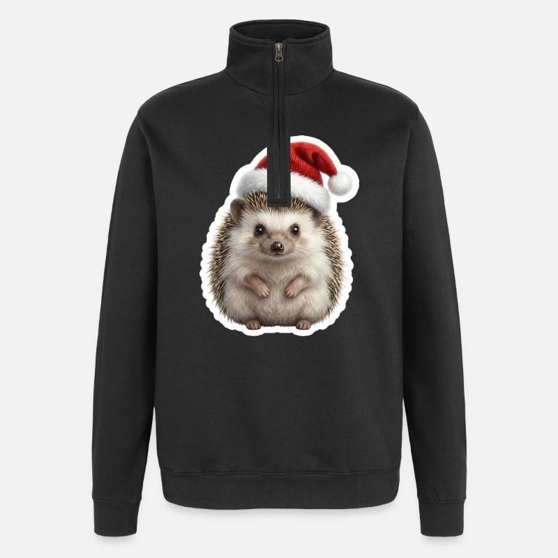 Igel mit weicher Muetze - Quarter-Zip-Sweatshirt - Schwarz