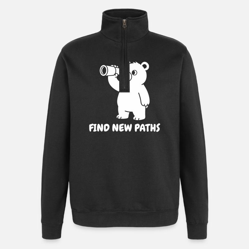 Bär mit Teleskop – Neue Pfade - Quarter-Zip-Sweatshirt - Schwarz
