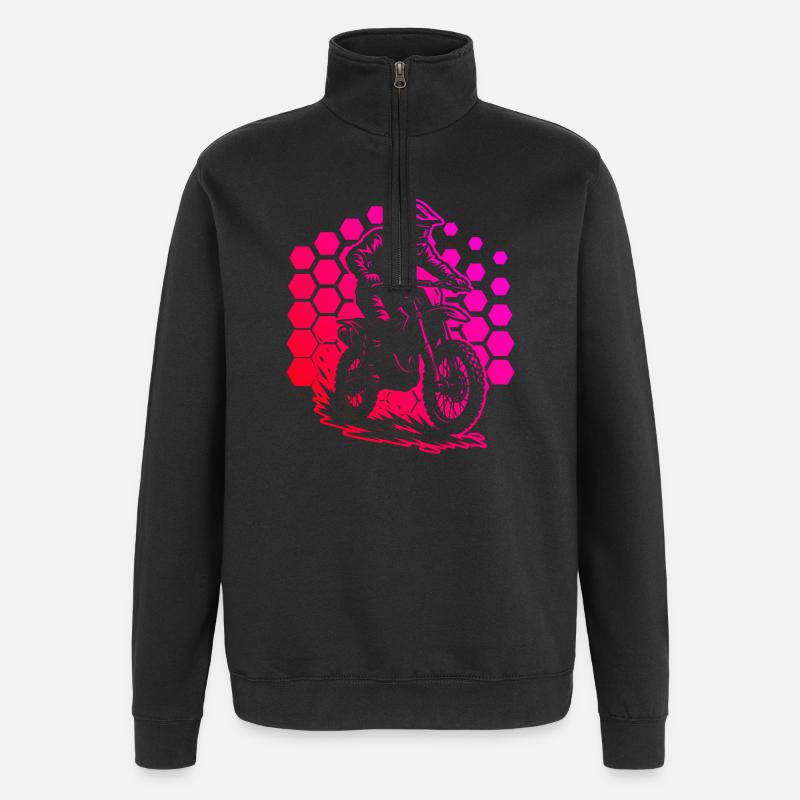 Motorradrennfahrer im Hexmuster - Quarter-Zip-Sweatshirt - Schwarz