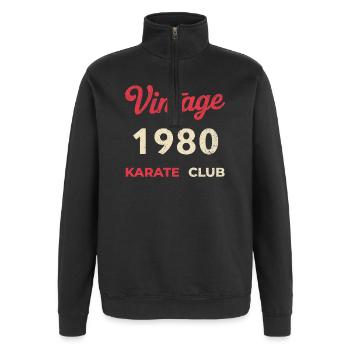 Vintage 1980 – Année de naissance rétro du Karate Club - Sweat à zip 1/4 - noir - Devant - AI Model Female 172 light (172cm) & AI Model Male 178 dark (178cm)