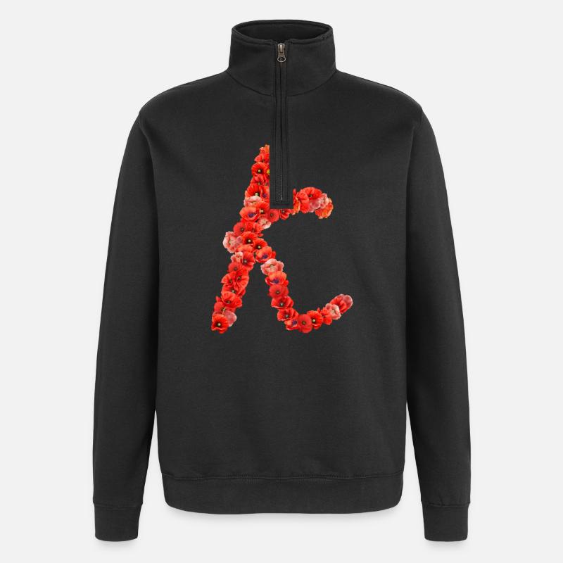 Initial K aus Mohnblumen - Quarter-Zip-Sweatshirt - Schwarz