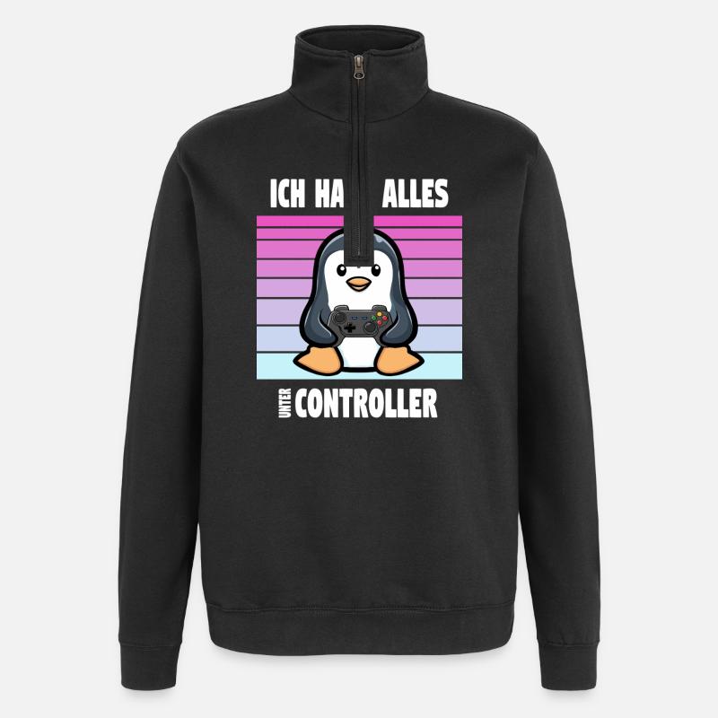 controller pinguin gaming - Quarter-Zip-Sweatshirt - Schwarz
