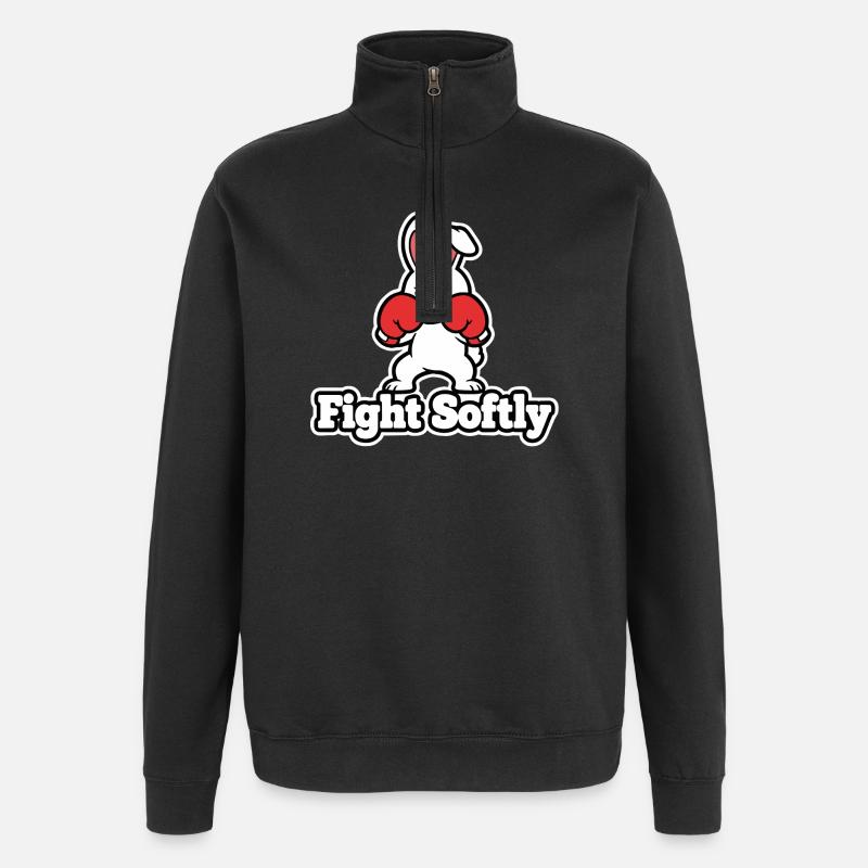 Kuschelbunny Boxkampf-Design Fight Softly - Quarter-Zip-Sweatshirt - Schwarz