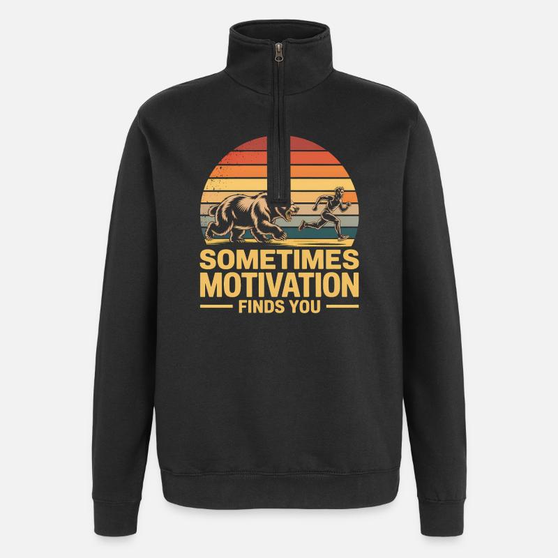 Sometimes Motivation finds you - Deutsche Memes - Quarter-Zip Sweatshirt - black