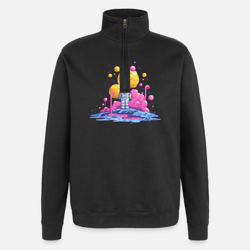 Astronaut auf Farbplanet - Quarter-Zip-Sweatshirt - Schwarz