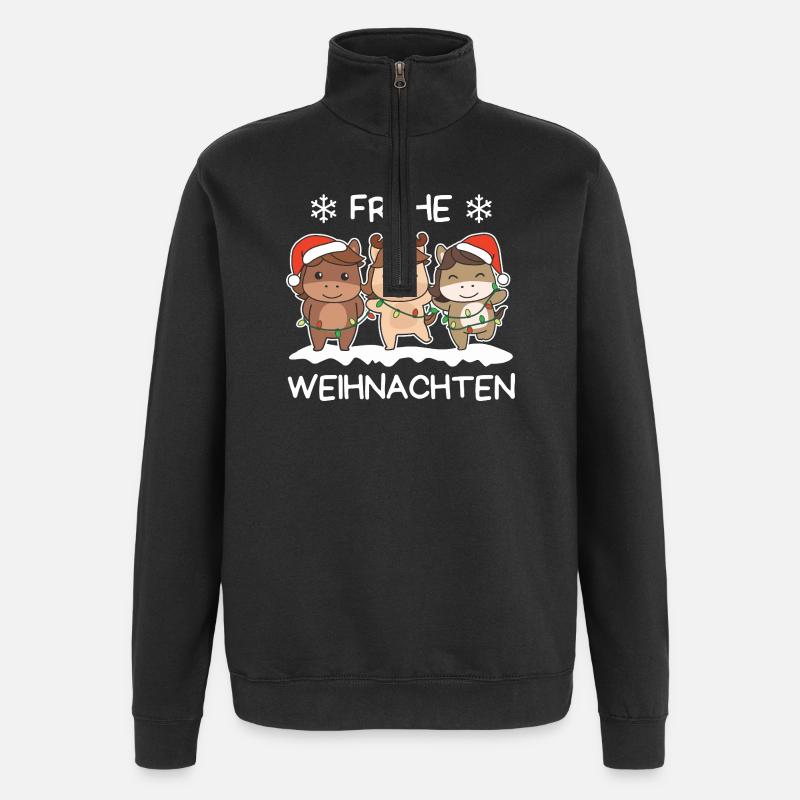 Frohe Weihnachten Pferd Heiligabend Pferde - Quarter-Zip-Sweatshirt - Schwarz