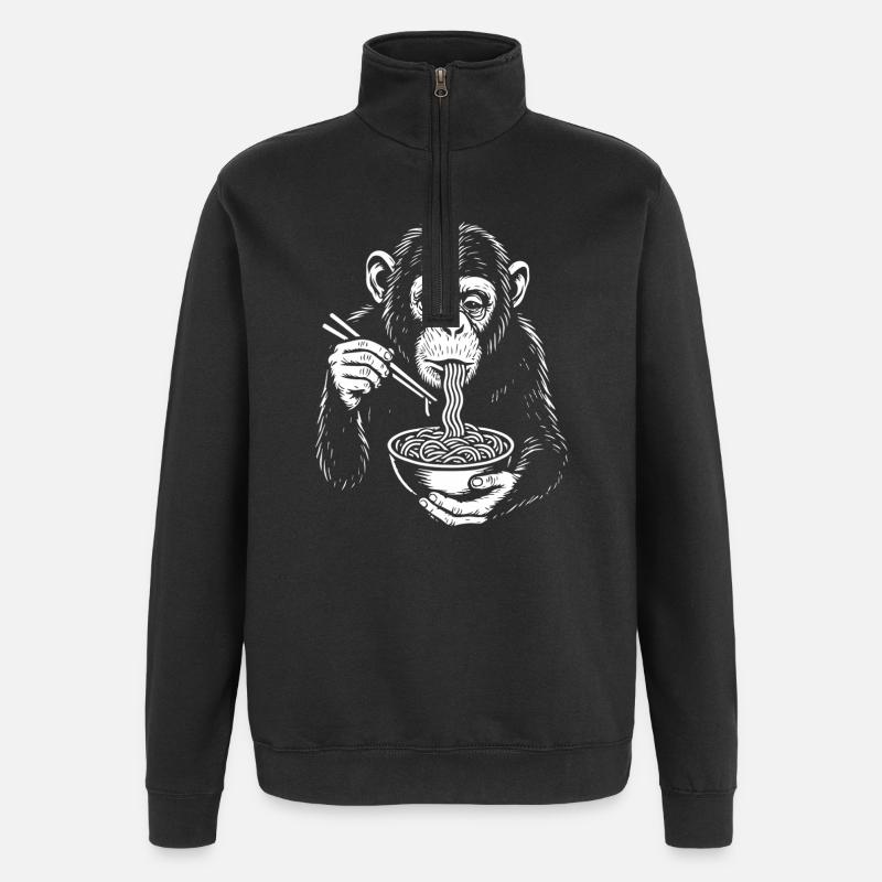Chimpy Noodle Bowl Illustration - Quarter-Zip Sweatshirt - black