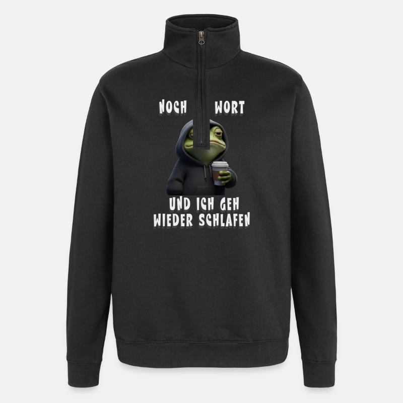 Grumpy Frosch mit Kaffee Cartoon - Sweat à zip 1/4 - noir
