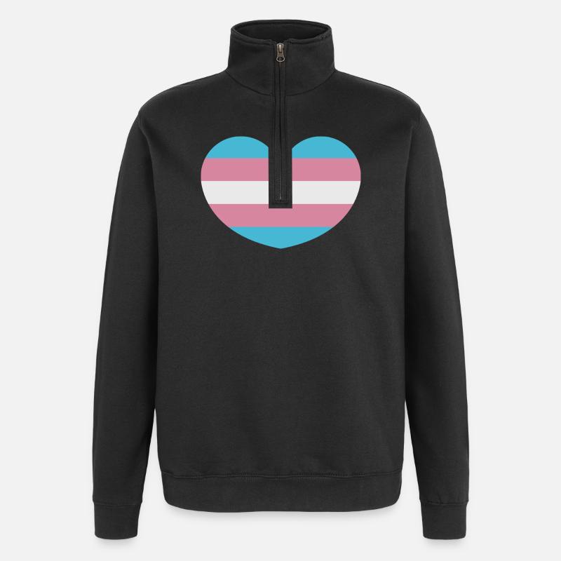 Drapeau trans heart - Sweat à zip 1/4 - noir