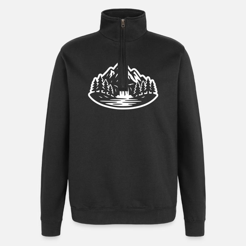 Berge Landschaft Wald Wasserfall - Quarter-Zip-Sweatshirt - Schwarz