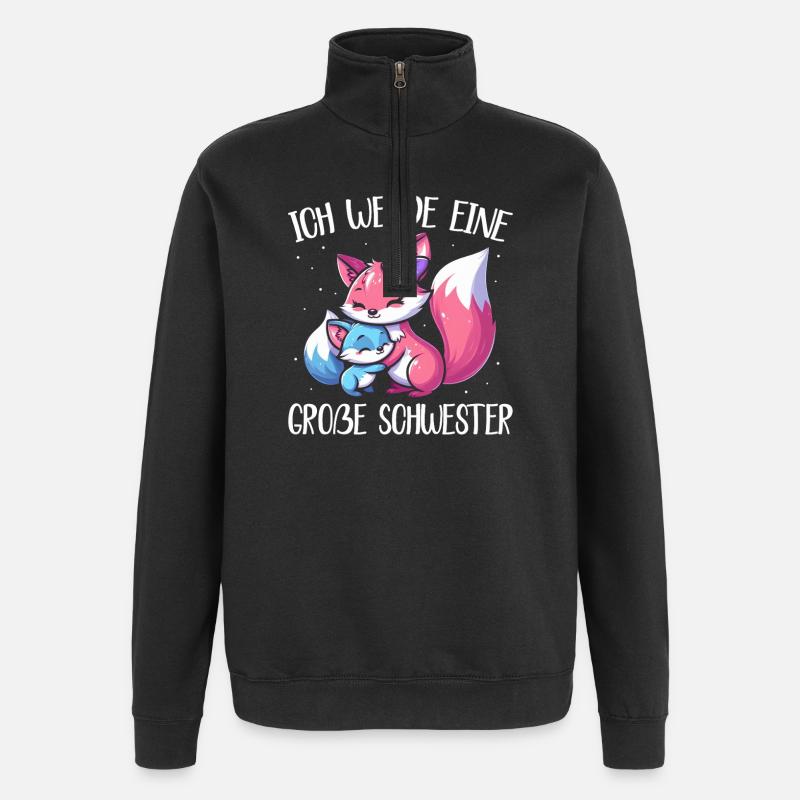 Big Sister Fox Lover Sibling - Quarter-Zip Sweatshirt - black