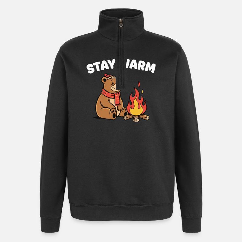 Winter bear at the campfire - Quarter-Zip Sweatshirt - black