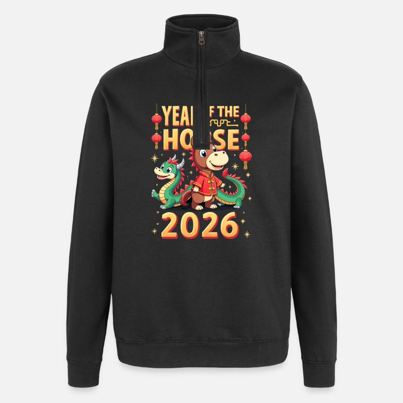 Nouvel An chinois du cheval 2026 - Sweat à zip 1/4 - noir