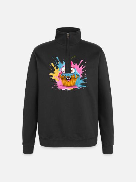 Bunter Cupcake mit Glubschaugen - Quarter-Zip-Sweatshirt - Schwarz