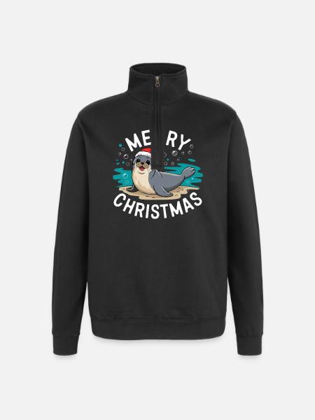 Joyeux Noël Mignon Phoque de Noël - Sweat à zip 1/4 - noir