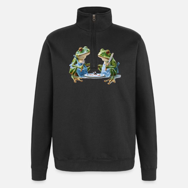 Deux cuisiniers grenouilles au dîner - Sweat à zip 1/4 - noir