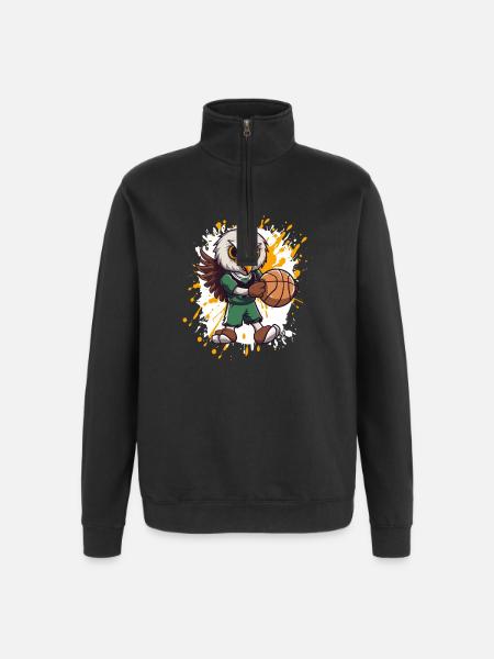 Basketball-Eule im Grünen Trikot - Quarter-Zip-Sweatshirt - Schwarz