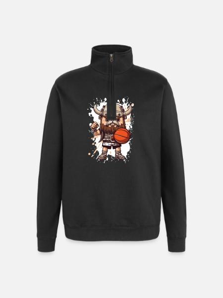 Viking Basketball Warrior Cartoon - Quarter-Zip Sweatshirt - black