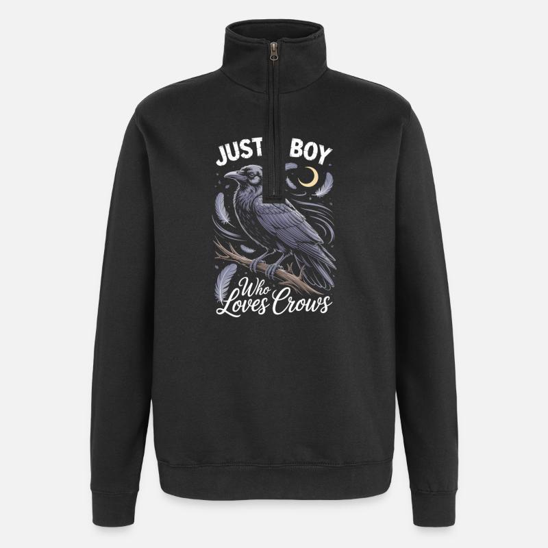 Just a boy who loves crows - Quarter-Zip-Sweatshirt - Schwarz