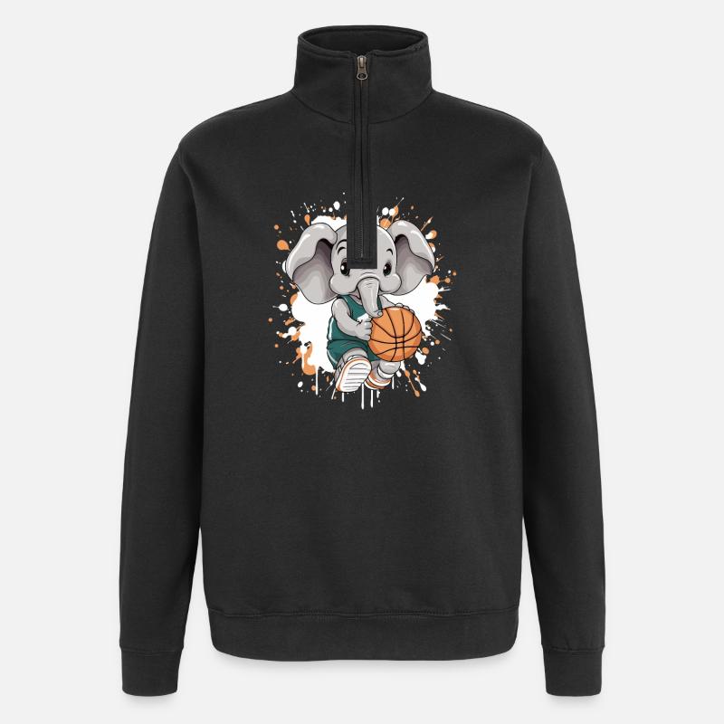Basketball Elefant Comic - Quarter-Zip-Sweatshirt - Schwarz