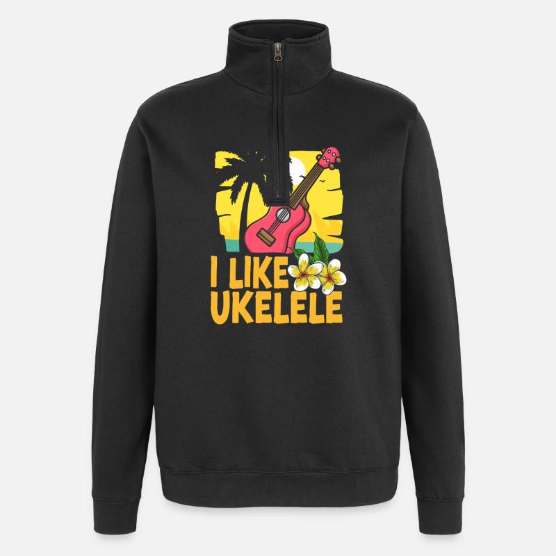 Ukulélé hawaïen que j’aime - Sweat à zip 1/4 - noir