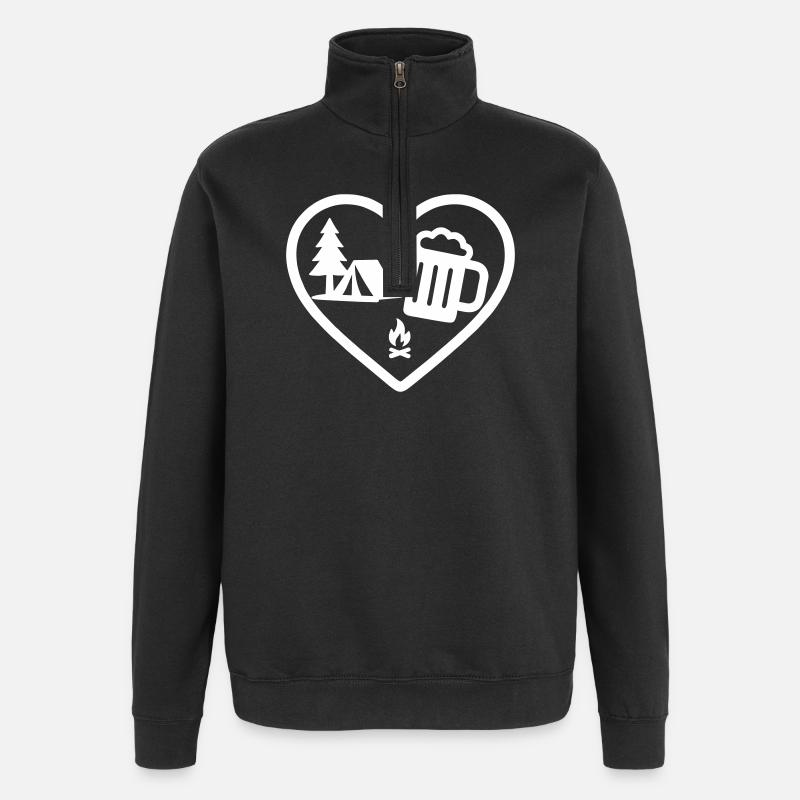 Heart Camping Bier - Quarter-Zip-Sweatshirt - Schwarz