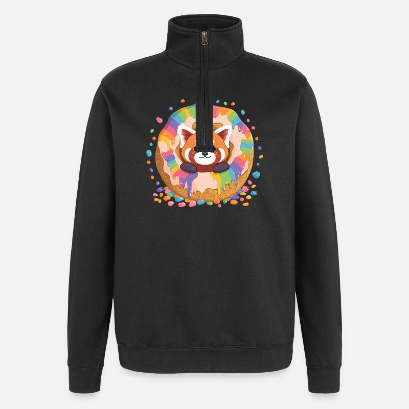 Donut Panda Regenbogen - Quarter-Zip-Sweatshirt - Schwarz