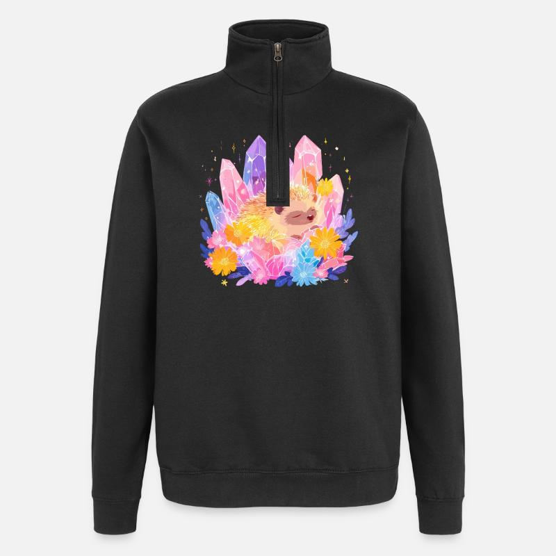 Kleines Igel im Kristallgarten - Quarter-Zip-Sweatshirt - Schwarz