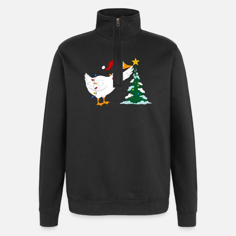 Gans und Weihnachtsbaum - Quarter-Zip-Sweatshirt - Schwarz