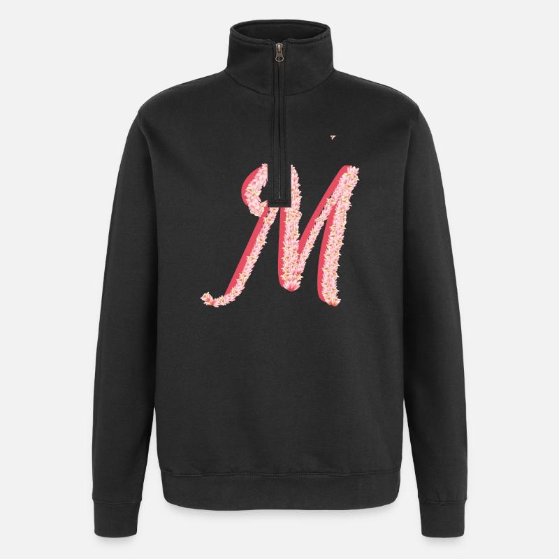 Initial M de fleurs roses - Sweat à zip 1/4 - noir