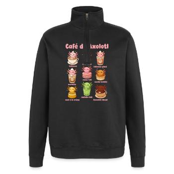  Café De Axolotl Niedliches - Quarter-Zip-Sweatshirt - Schwarz - Vorne - AI Model Female 172 light (172cm) & AI Model Male 178 dark (178cm)