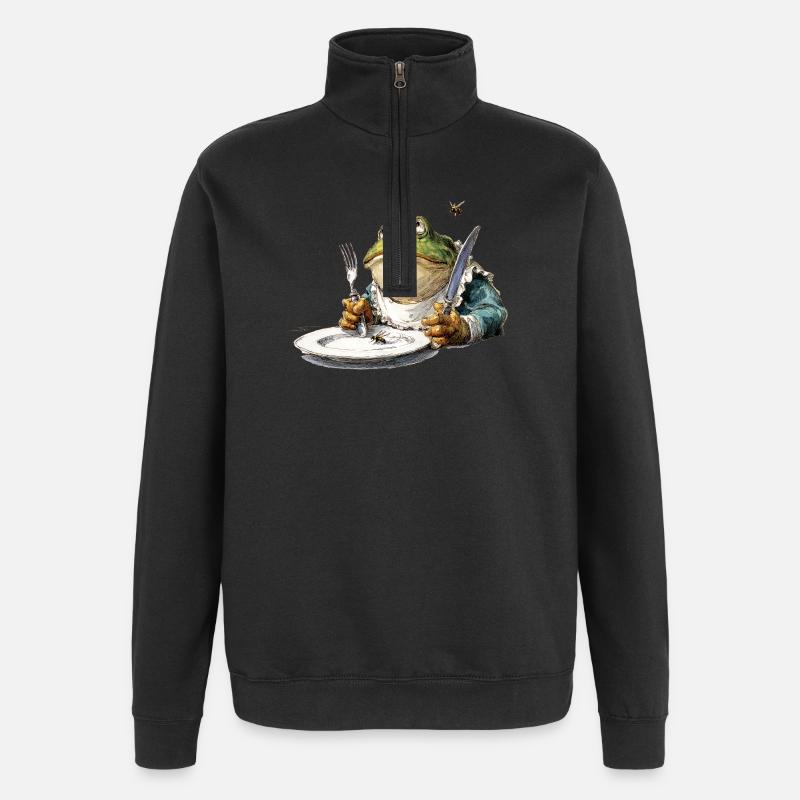 Frosch am Tisch mit Besteck - Quarter-Zip-Sweatshirt - Schwarz