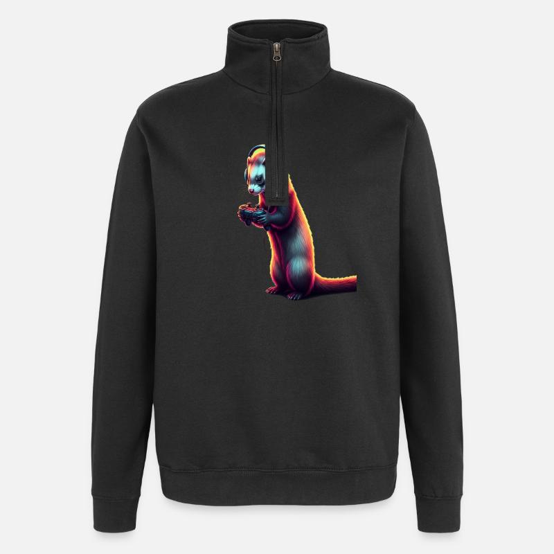 Frettchen Spiele Tier Videospiele Lustiges - Quarter-Zip-Sweatshirt - Schwarz