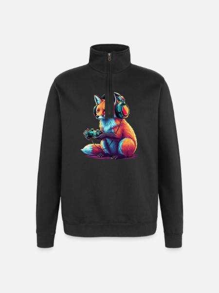 Fuchs Spiele Tier Videospiele Lustiger Fuchs - Quarter-Zip-Sweatshirt - Schwarz