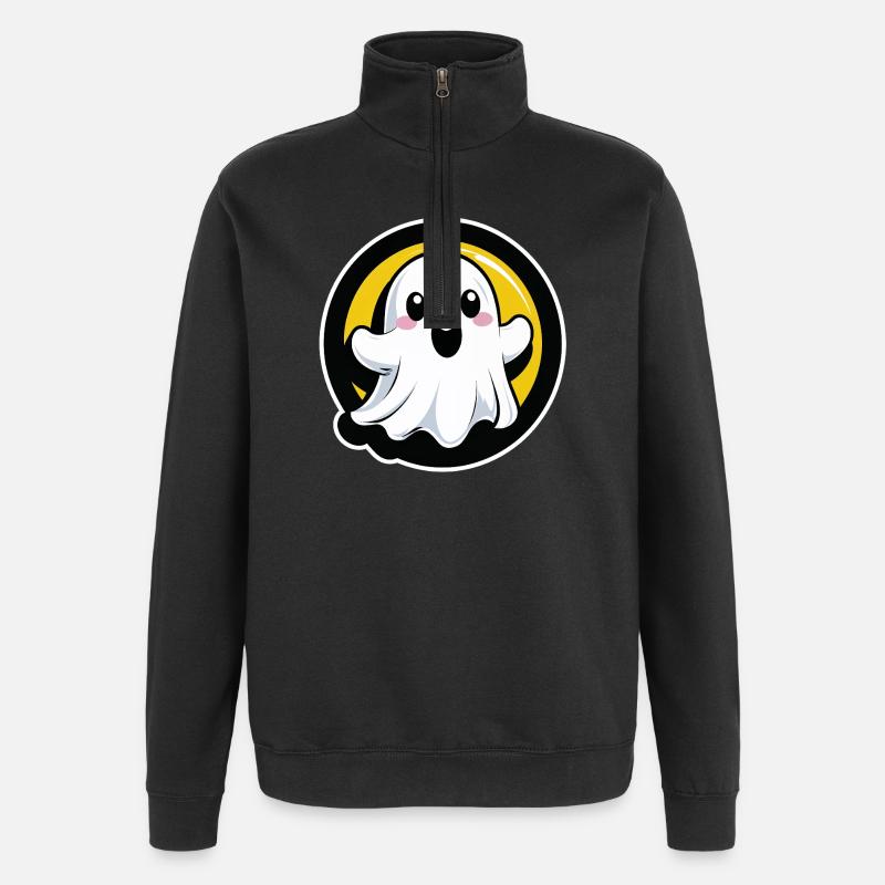 Kawaii Geist im Kreis - Quarter-Zip-Sweatshirt - Schwarz