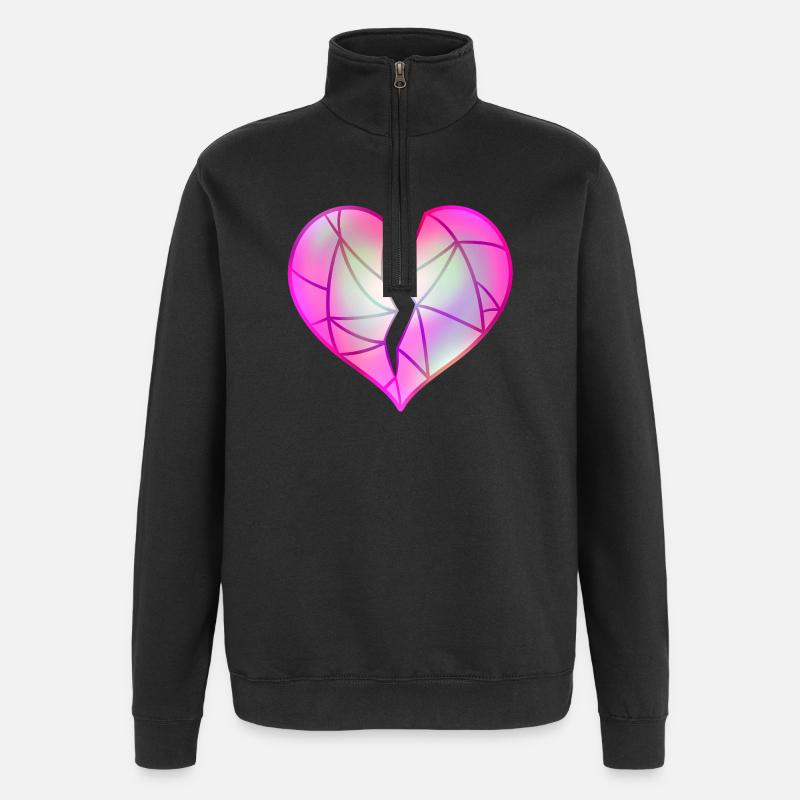 Gebrochenes Rosa Herz - Quarter-Zip-Sweatshirt - Schwarz